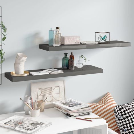 FIMEI Étagère murale flottante 2 pcs Gris brillant 90x23,5x3,8 cm MDF (1/5)
