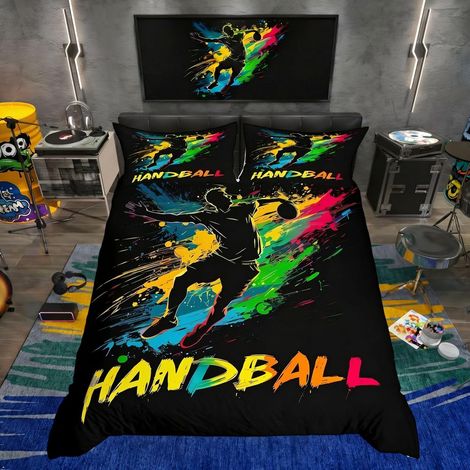 Housse de Couette 140x200 cm Motif Handball Graffiti - 140x200cm + 1 Taie Oreiller 65x65cm (1/5)
