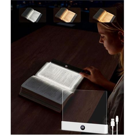 Lampe de lecture plate LED sans fil pour lit, protection des yeux, éclairage pleine page, rechargeable par USB(Modèle blanc)