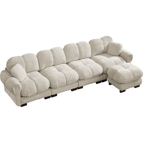 Divano angolare a L 4 posti in ciniglia con chaise longue mobile, kaki chiaro, HOMVRA (1/5)