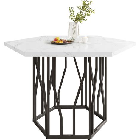 Mesa comedor hexagonal moderna con sillas de terciopelo OKMYHOME (1/5)
