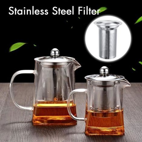 Théière en verre borosilicaté 750 ml – résistante haute chaleur, filtre inox et couvercle (1/4)