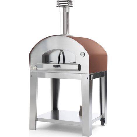forno pizza a gas con carrello fontana "mangiafuoco" colore rosso 4 pizze