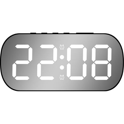 Réveil numérique de bureau compact, affichage LED effet miroir, double alarme avec fonction snooze, 5 niveaux de luminosité réglables, idéal pour la chambre, la maison et le bureau.