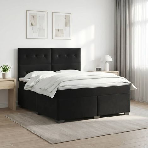 Lit boxspring avec matelas Noir 140 x 190 cm Velours (1/5)