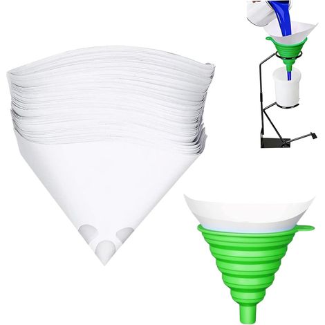 50 PCS Filtre À Peinture en Nylon, Filtre Papier Blanc, Filtres À Peinture Jetables en Papier, avec 1 Entonnoir Pliable en Silicone, pour Pistolets Pulvérisateurs (Vert) (1/5)