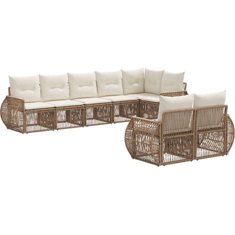 vidaXL Set Divano da Giardino 8 pcs Beige e Bianco Crema polyrattan