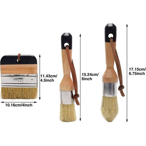 Ensemble de 3 pinceaux à craie et à cire en bois - Poils naturels - Outils de dessin et de cire - Pinceaux pour acrylique, huile, aquarelle (1/4)