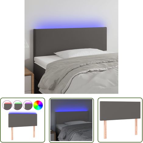 The Living Store Tête de lit à LED Gris 100x5x78/88 cm Similicuir - Tête De Lit Led - Tête De Lit Moderne - Tête De Lit Rembourrée - Tête De Lit Similicuir - Éclairage Led (1/5)