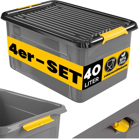 MONZANA® Contenitore con Coperchio BPA Free Chiusura a Scatto Scatole Impilabili Scatola Organizer Cantina Garage Contenitori Plastica Box 4x 40L (de)