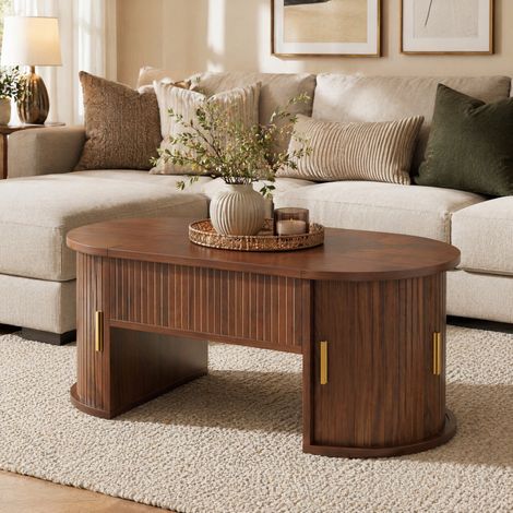 Tavolino da caffè 100x50x40,5 cm noce – piano sollevabile, ante scorrevoli, MDF MEUBLIV (1/5)