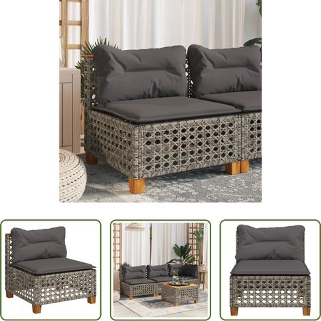 Gartensessel - Gartensofa ohne Armlehnen mit Kissen Grau Poly Rattan (1/5)