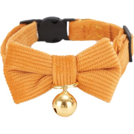 Collier ultra doux en velours côtelé naturel fabriqué pour chats à peau sensible, collier léger avec boucle à dégagement rapide et nœud papillon amovible, orange (1/5)
