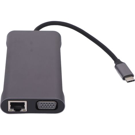 Station d'accueil 11-en-1 USB C vers PD USB3.0 3USB2.0 Lecteur de carte Mémoire HDMI VGA RJ45 Audio3.5 Grise (1/5)