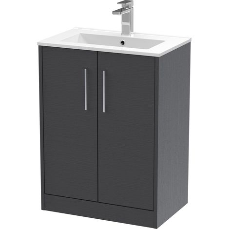 Hudson Reed Juno Floor Standing 2-Door Vanity Unit with Basin 2 600mm Wide - Graphite Grey (1/5)
