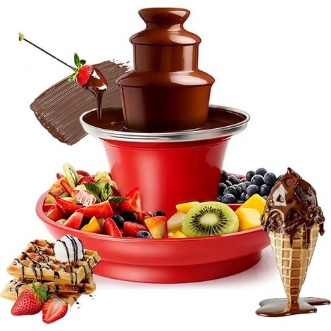 Fontaine à chocolat électrique à 3 étages - 35 W - En acier inoxydable - Fontaine à chocolat avec fonction de fusion - Capacité de 200 g - Pour fête, anniversaire, mariage (1/5)