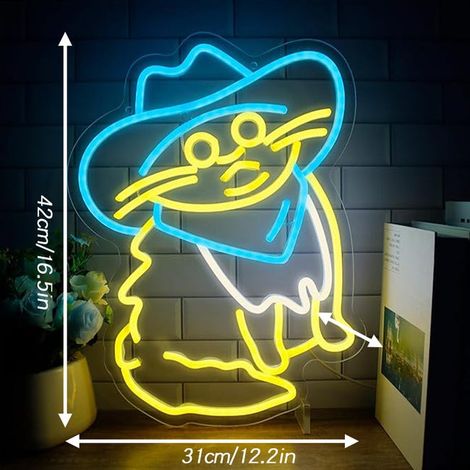 Cappello da cowboy western a forma di gatto con LED al neon, giallo, adatto per decorazioni per feste, dormitori, soggiorni, bar, bar (16,5x12,2 pollici)