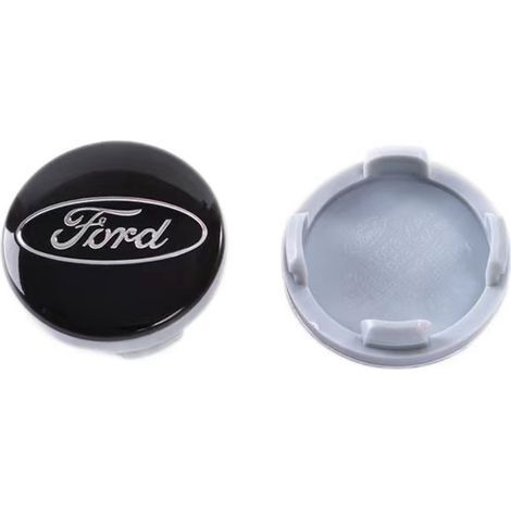 Satz mit 4 Radnabenkappen (54 mm) für Ford Focus, Fiesta, Mondeo, Fusion, Kuga, Original-Felgenmittenemblem, 4 Stück, Schwarz (1/2)