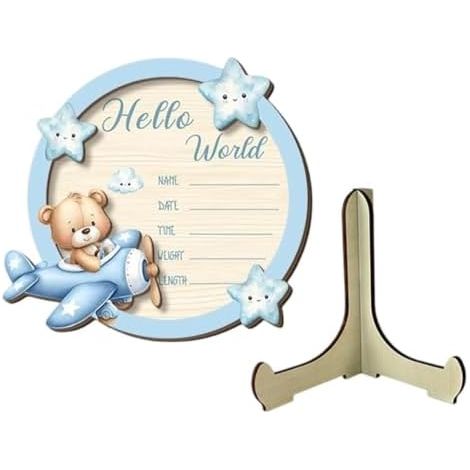 Panneau de naissance pour enfant Décoration murale 2D à personnaliser avec photo Panneau avec détails de naissance Pour parents, grands-parents, futures mamans À poser sur la cheminée ou une étagè (1/5)