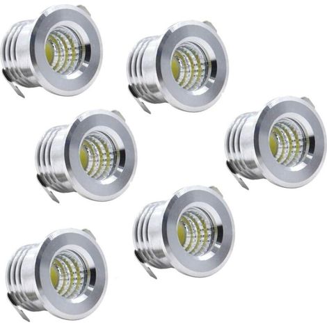 Lot de 6 Mini Spots encastrables au Plafond LED Noirs Mini Spot LED pour plafonnier d'armoire, 3 W, blanc froid (1/4)