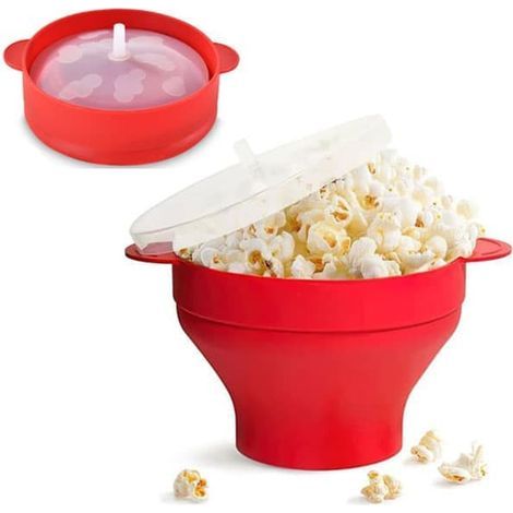 Ciotola pieghevole in silicone per popcorn da microonde - Contenitore rosso per popcorn, adatto alla cottura a microonde (1/5)