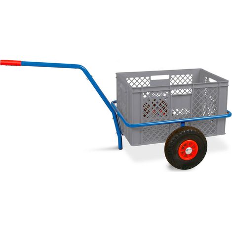 BRB Chariot à main avec panier en plastique - 600 x 400 x 320 mm - 63 l - Gris - Charge maximale : 200 kg - Pneus anti-crevaison (1/2)