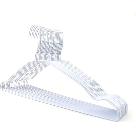 Juego de 50 perchas blancas de metal con muescas, barras para pantalones, ahorran espacio, para camisetas, vestidos y ropa. (1/4)