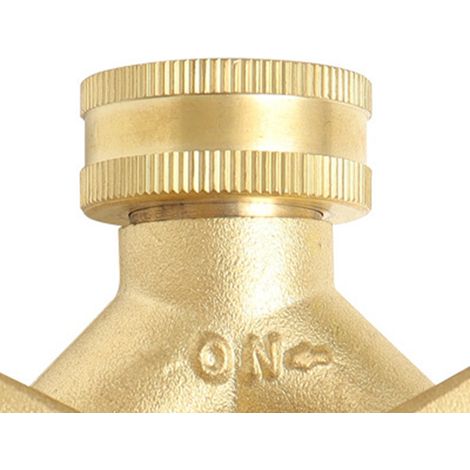 Robinet à bille tout laiton double voie pour jardin, raccord américain 2 sorties, collecteur en Y laiton, connecteur flexible laiton type A (2 joints) (1/5)