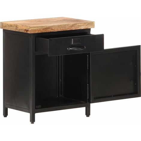 vidaXL Mesita de noche de madera maciza de mango rugosa 40x30x52 cm (1/2)