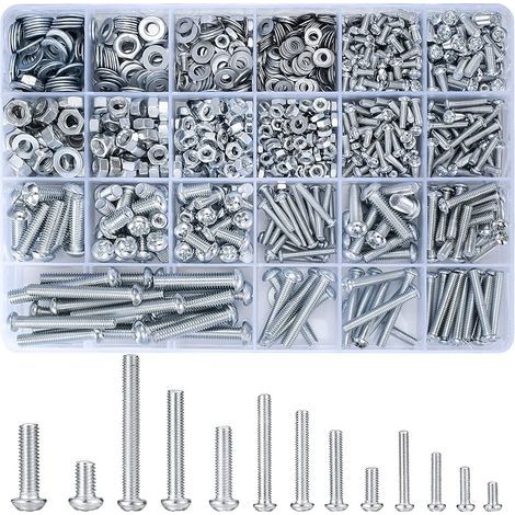 Kit de classification de vis, boulons et écrous, argent, 1080 pièces, ensemble de vis à tête ronde fendue Phillips M3/M4/M5/M6 (1/5)