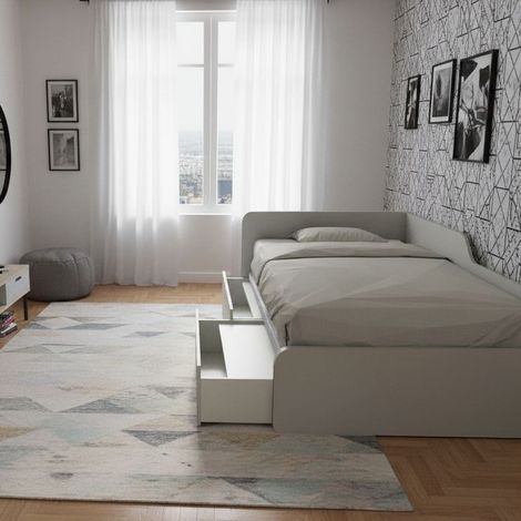 Divano letto singolo 120x190 con cassettoni - Ideale per camerette - Ecru cappuccino