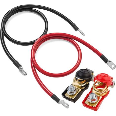 Onduleur Batterie Câble Cuivre Connecteur 6AWG 13mm² 70cm Rouge et Noir Cosse Batterie