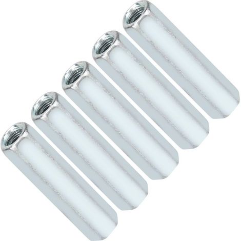 Écrous à tige longue M6 × 40 (5 x 5 x 1 cm), 5 pièces, écrous hexagonaux longs en acier au carbone, surface zinguée, connecteur de tige filetée pour boulons, goujons et vis (1/5)