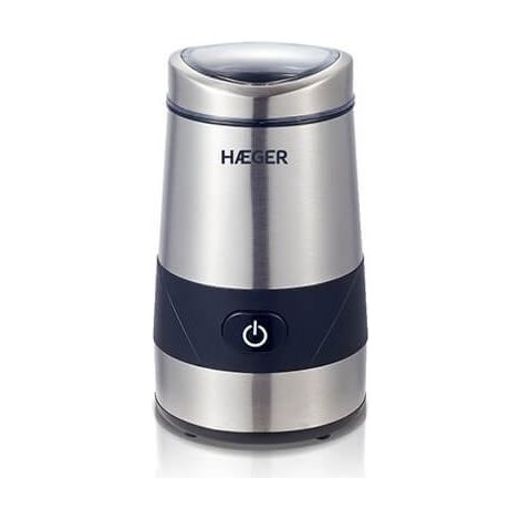 HAEGER Aroma - Kaffeemühle mit 200W Leistung, 60g Fassungsvermögen, Edelstahlgehäuse, Hochleistungsmesser, funktioniert nur mit aufgesetztem Deckel, Deckel mit Sichtfenster