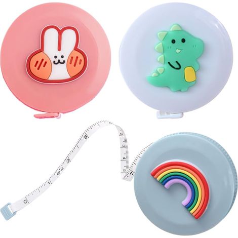 Lot de 3 Mini Rubans à Mesurer, Mètre Ruban de Couturière Mignon, Règle de Dessin Animé Ronde Souple Rétractable (1/4)