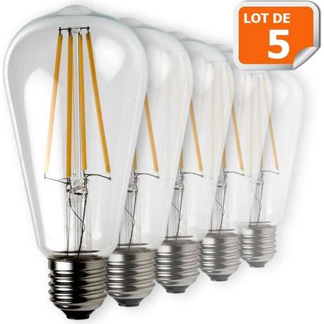 Lampesecoenergie – Lot de 5 ampoules LED filament ST64 E27 7W (eq. 52W) – Température couleur 2700K – Luminosité 950lm – Durée de vie 15000h