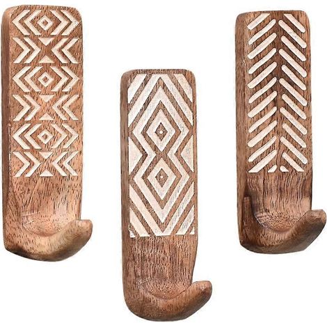 Lot de 3 crochets muraux en bois intacts - crochets adhésifs - crochets décoratifs style bohème (1/5)