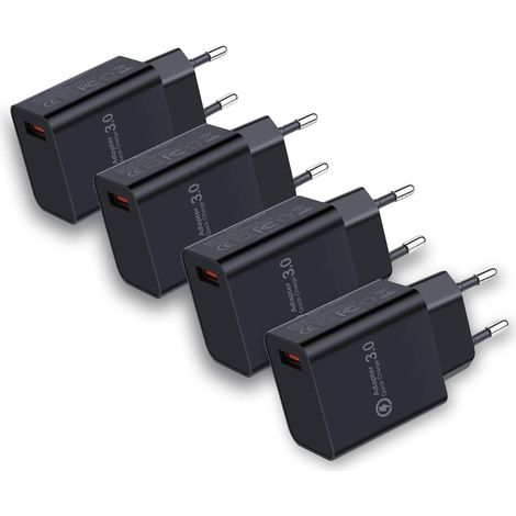 4-Pack Quick Charge 3.0 Chargeur Mural USB, Charge Rapide de 18W Adaptateur Secteur USB pour Chargeur sans Fil 10W QI, tablettes (1/5)
