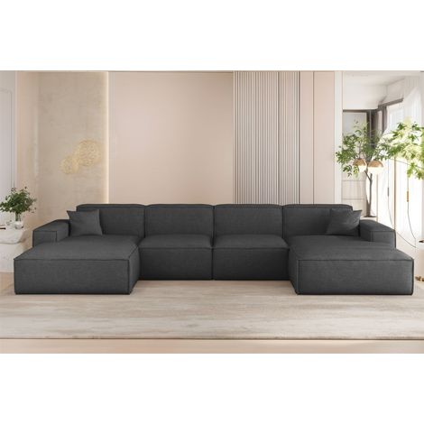 Wohnlandschaft Sofa U-Form CELES PREMIUM in Stoff Artico Anthrazit