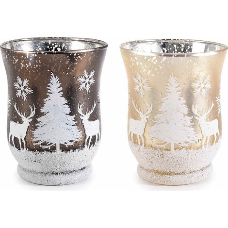 Portacandela di Natale in vetro con decori paesaggio innevato e renne, set da 6 pezzi, Ø 8,5 cm x 11 H