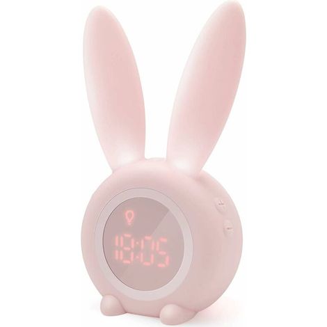 Réveil Matin à Induction en Forme de Lapin Mignon, Intelligent Réglage Automatique de la Lumière de Respiration, Affichage Automatique Temps/Date/Température, Contrôle Vocal ou Tremblement (1/5)