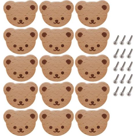 Boutons de Tiroir en Bois Motif Ours pour Enfants, Commode, Placard, Cuisine (1/4)
