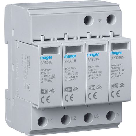 Pararrayos Hager SPB413 4 polos 20 kA 275 V (1/4)