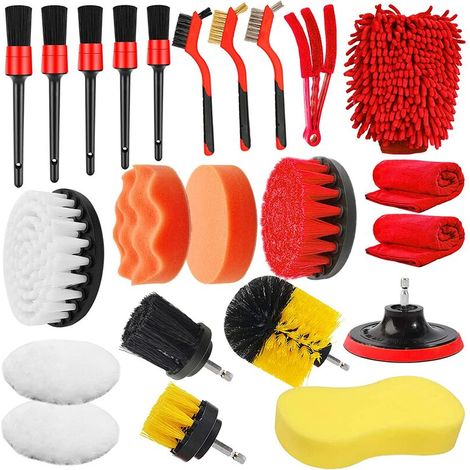 23PCS Lot de Brosse Nettoyage Voiture,Pinceau Detailing Auto,Kit de Brosse Nettoyage Voiture Interieur Exterieur,Brosse Nettoyage Perceuse Électrique,Brosse Jante Voiture,Kit Polissage Voiture (1/5)