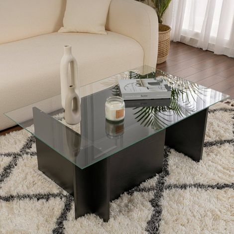 Dmora - Wohnzimmertisch Azriel, Niedriger Wohnzimmertisch, Kaffeeregal, Couchtisch für Sofa, 105x65 h40 cm, Schwarz (1/5)