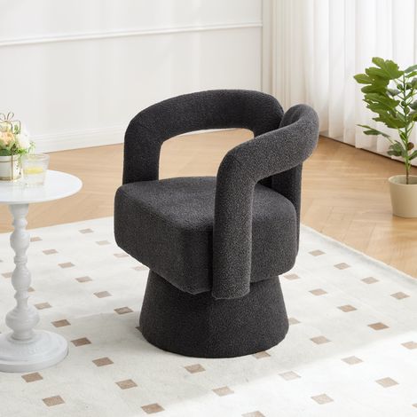 Fauteuil pivotant 360° en boucle gris foncé, siège rond rembourré, base métal, REDOM (1/5)