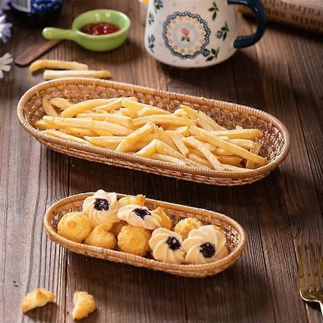 Panier en osier tressé à la main, plateau de rangement en rotin pour pain, fruits, aliments, petit-déjeuner, décoration intérieure, artisanat, panier de rangement (1/2)