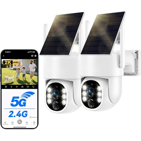 Camera Surveillance WiFi Exterieure sans Fil Solaire 2.5K 4MP avec Panneau Solaire 5W, 2K QHD, Batterie 8000mAh, 2.4G et 5GHz Wi-FI, 360° PTZ Suivi Automatique, IP66, PIR Détection (1/5)