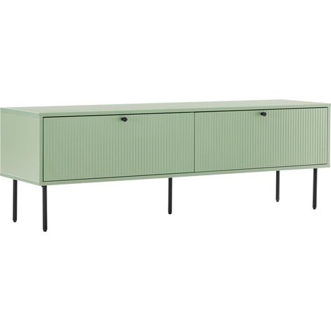 Meuble TV 2 portes en acier et MDF décor mélaminé 150 cm vert sauge (1/5)