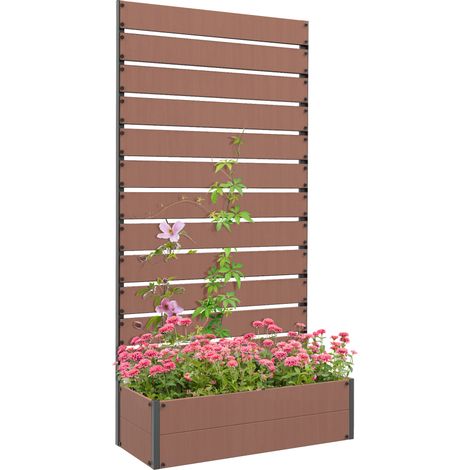 Fioriera rialzata con traliccio per piante rampicanti, contenitore da 64 litri, in composito legno-plastica e alluminio.